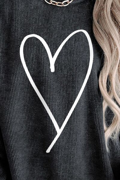 swvws Heart Round Neck Dropped Shoulder Sweatshirt