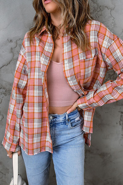 swvws Plaid Pocketed Dropped Shoulder Shirt