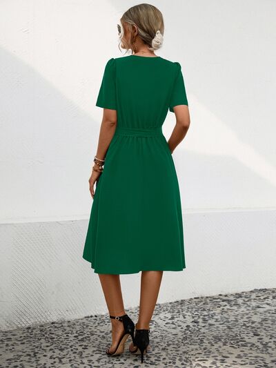 swvws Tied Notched Short Sleeve Dress