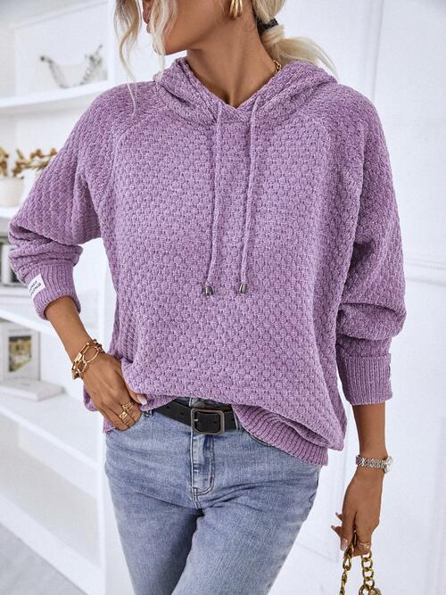 swvws Texture Drawstring Long Sleeve Hooded Sweater