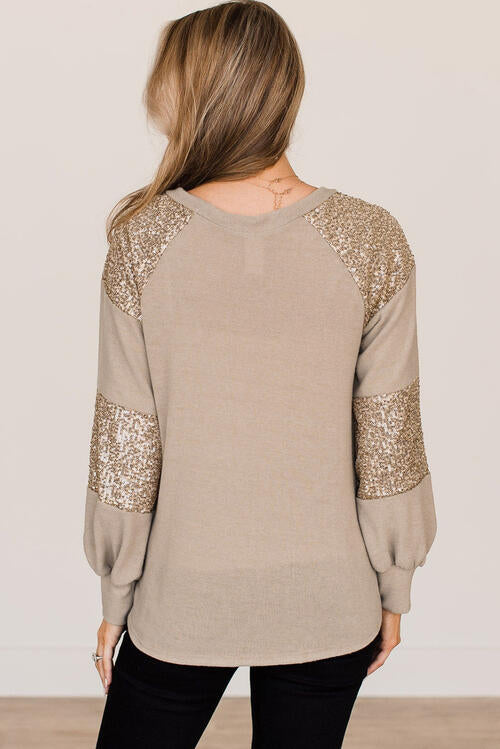 swvws Sequin Round Neck Long Sleeve T-Shirt