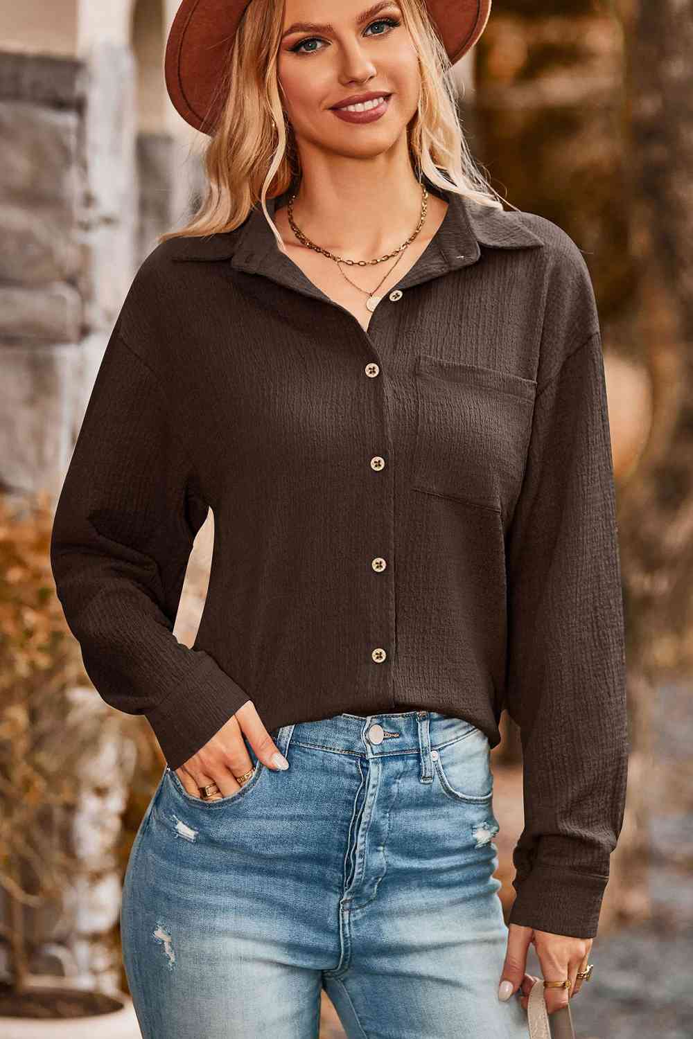 swvws Twisted Collared Neck Long Sleeve Shirt