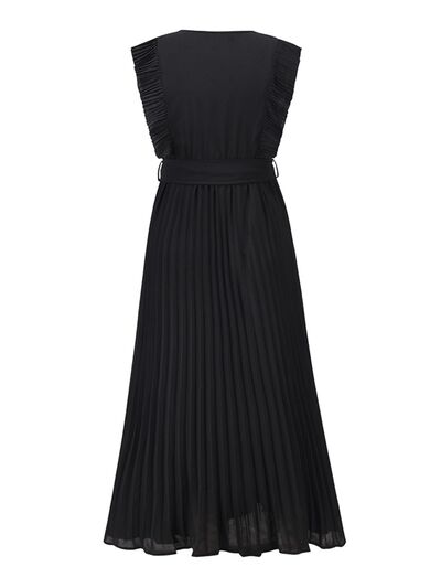 swvws Tied Surplice Cap Sleeve Pleated Dress