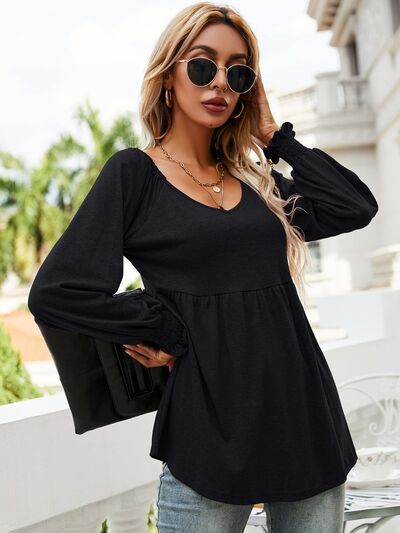 swvws V-Neck Lantern Sleeve Blouse