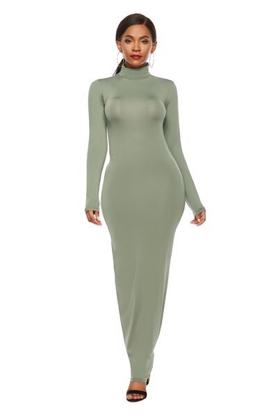 swvws Mock Neck Long Sleeve Maxi Slim Dress