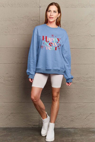 swvws Simply Love Full Size HAPPY NEW YEAR Round Neck Sweatshirt