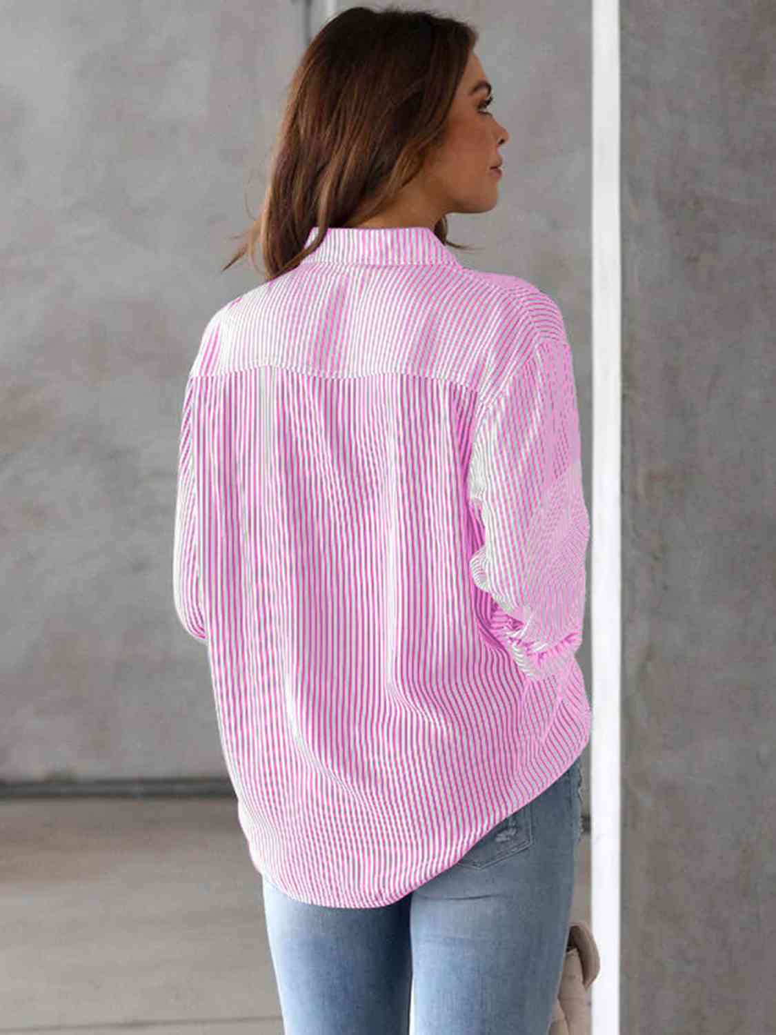 swvws Striped Collared Neck Shirt with Pocket