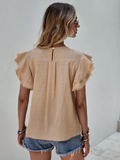 swvws Ruffled Cap Sleeve Round Neck Blouse