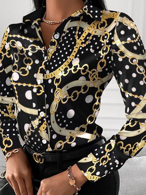 swvws Printed Collared Neck Long Sleeve Shirt