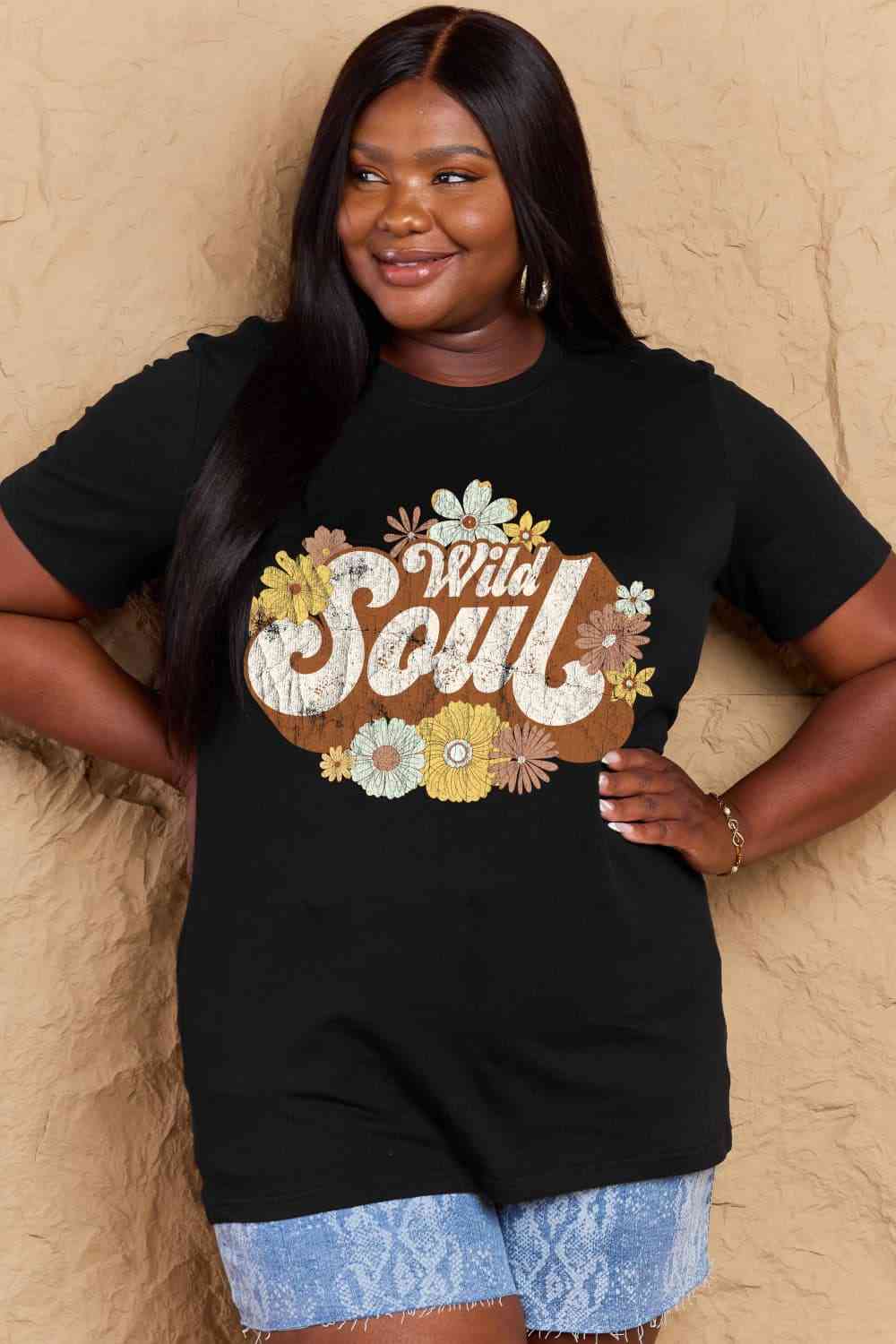 swvws Simply Love Full Size WILD SOUL Graphic Cotton T-Shirt