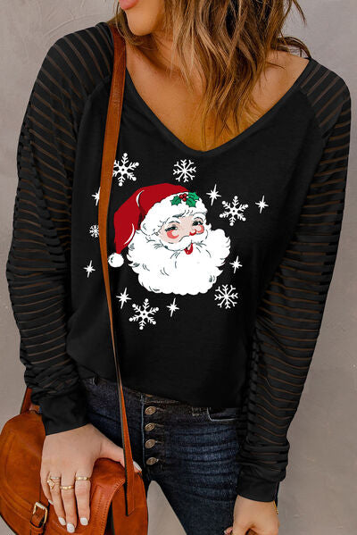 swvws Santa Graphic Striped Long Sleeve T-Shirt