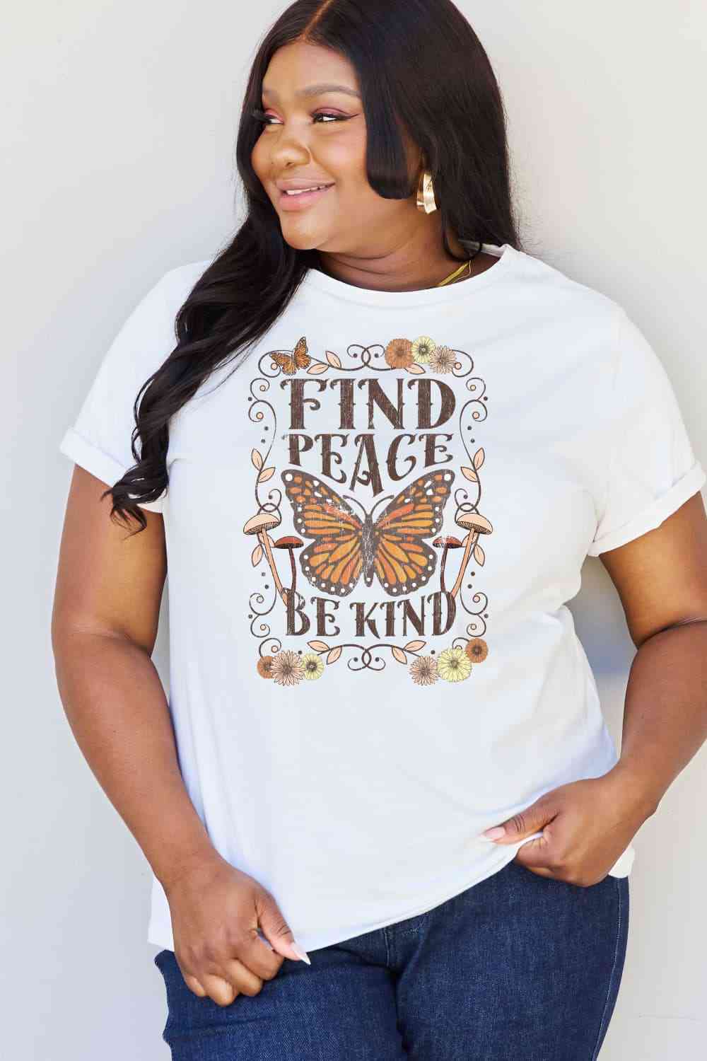 swvws Simply Love Full Size FIND PEACE BE KIND Graphic Cotton T-Shirt