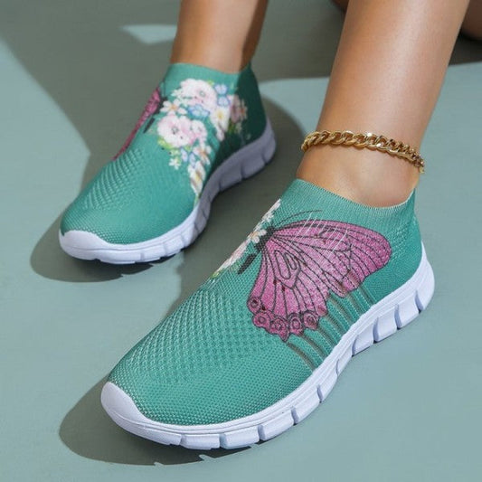 swvws - Cyan Casual Patchwork Printing Round Comfortable Shoes