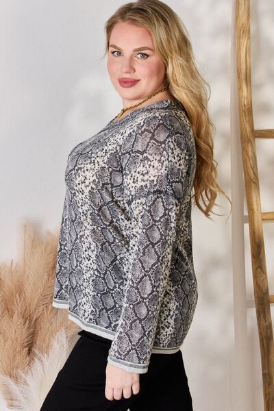 swvws Hailey & Co Full Size Snakeskin V-Neck Long Sleeve Top