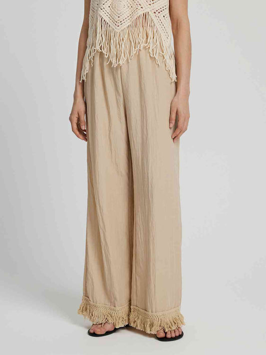 swvws Fringe Hem Wide Leg Long Pants