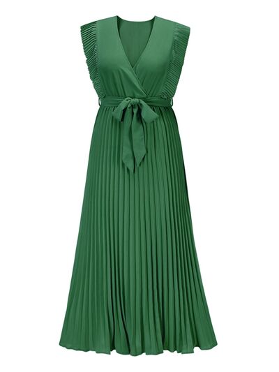 swvws Tied Surplice Cap Sleeve Pleated Dress