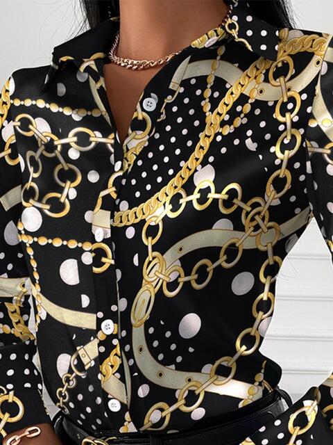 swvws Printed Collared Neck Long Sleeve Shirt