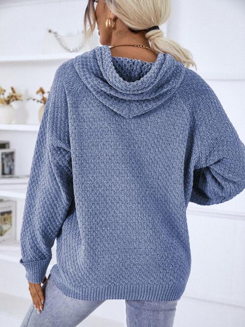 swvws Texture Drawstring Long Sleeve Hooded Sweater