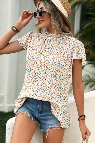 swvws Ditsy Floral Mock Neck Short Sleeve T-Shirt