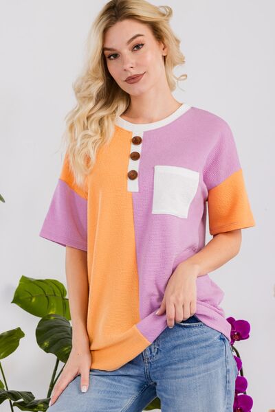 swvws Celeste Full Size Color Block Short Sleeve T-Shirt