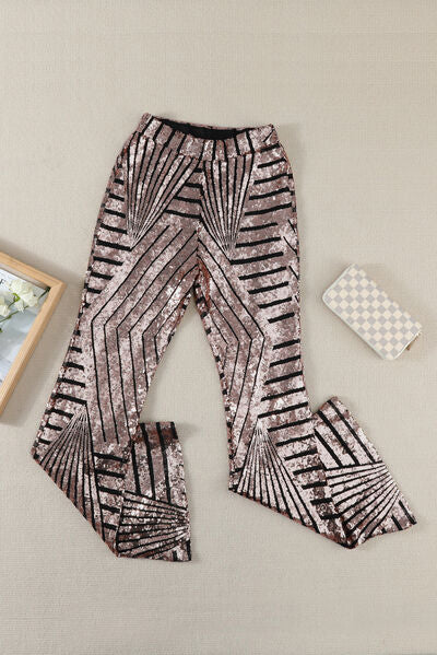 swvws Sequin Striped High Waist Bootcut Pants