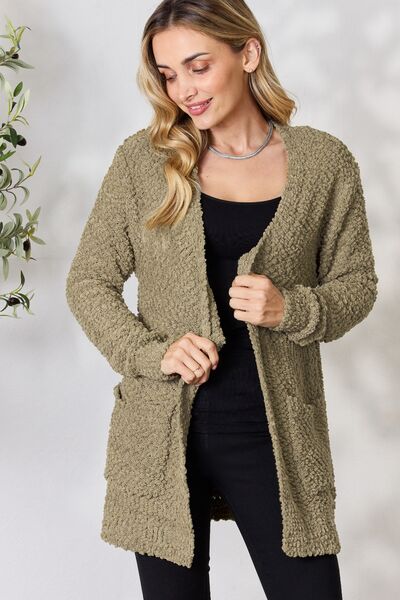 swvws Zenana Falling For You Full Size Open Front Popcorn Cardigan