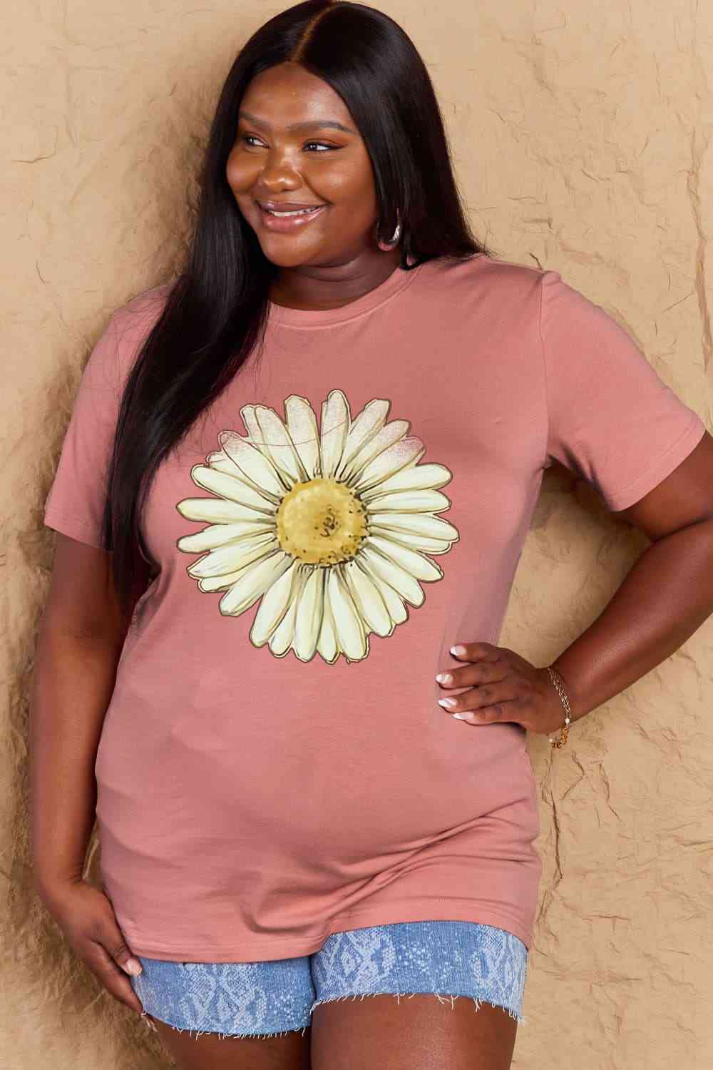 swvws Simply Love Full Size FLOWER Graphic Cotton Tee