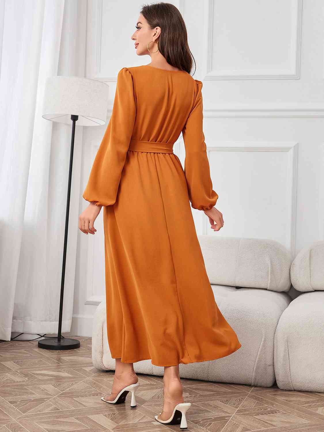 swvws Tie Waist Puff Sleeve Maxi Dress