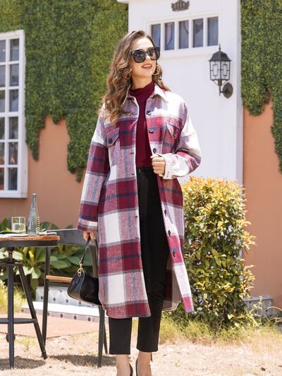 swvws Plaid Button Up Dropped Shoulder Coat