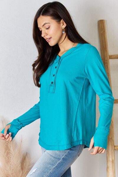 swvws Zenana Exposed Seam Thumbhole Long Sleeve Top