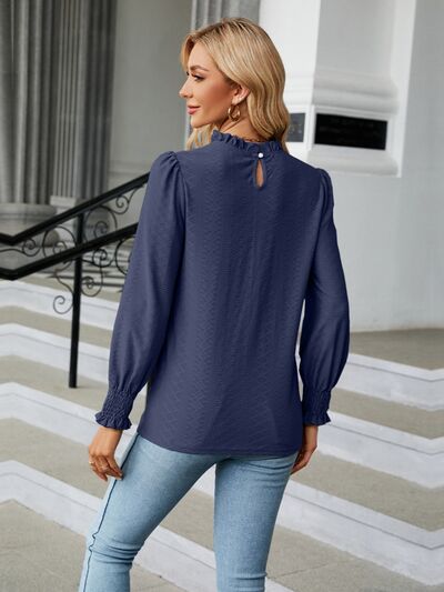 swvws Frill Mock Neck Lantern Sleeve Blouse