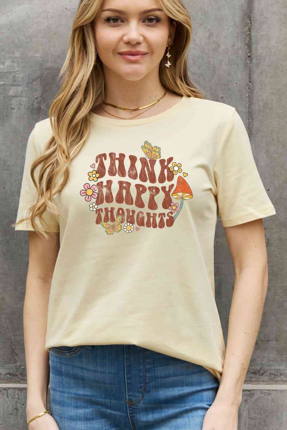 swvws Simply Love Full Size THINK HAPPY THOUGHTS Graphic Cotton Tee