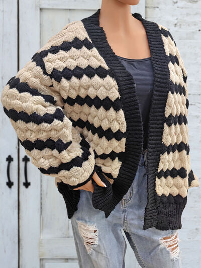 swvws Striped Contrast Open Front Long Sleeve Cardigan