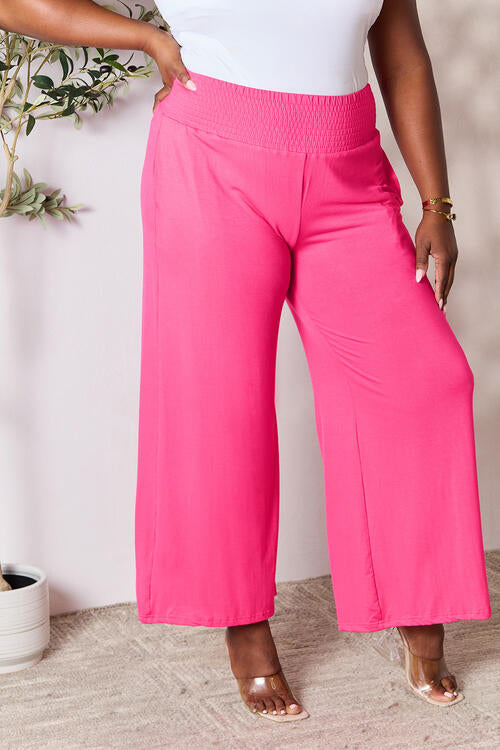 swvws Double Take Full Size Smocked Wide Waistband Wide Leg Pants