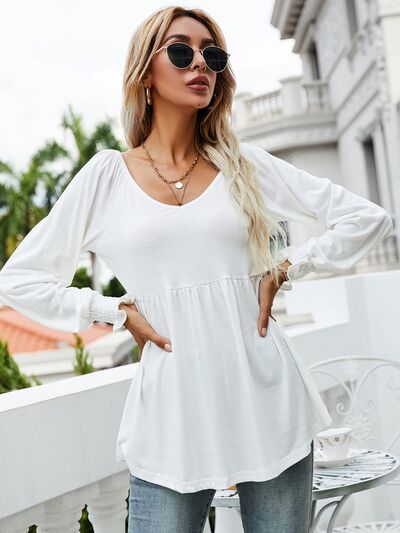 swvws V-Neck Lantern Sleeve Blouse