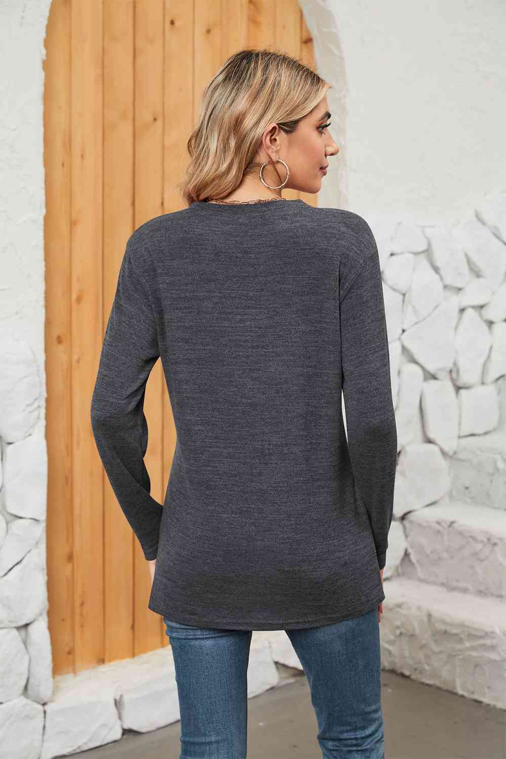 swvws Notched Neck Long Sleeve T-Shirt