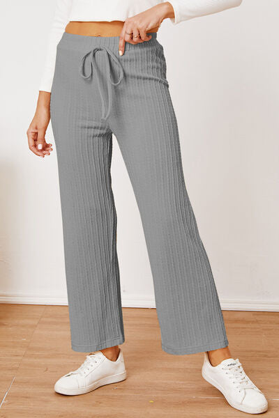 swvws Textured Elastic Waist Straight Pants