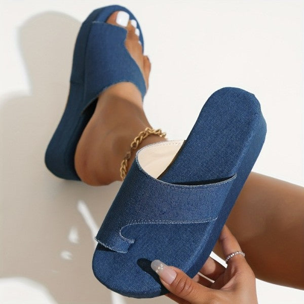 swvws - Blue Casual Patchwork Solid Color Round Comfortable Wedges Shoes