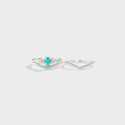 swvws Artificial Turquoise V Shape Inlaid Zircon Ring