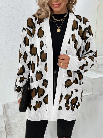 swvws Leopard Open Front Dropped Shoulder Cardigan