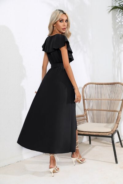 swvws Ruffled Tied V-Neck Midi Dress