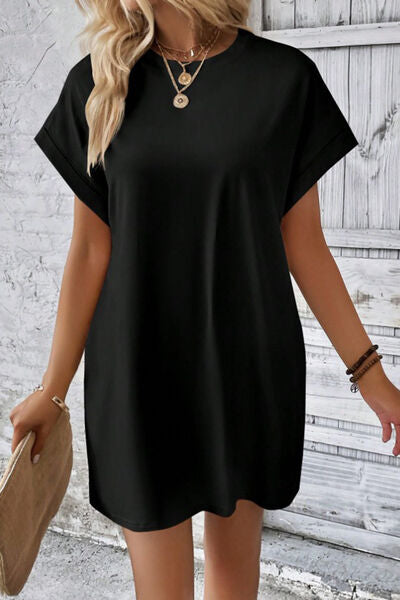 swvws Pocketed Round Neck Short Sleeve Dress