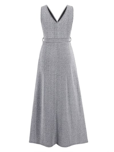 swvws Slit Surplice Tie Waist Sleeveless Dress