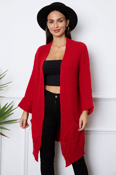 swvws Open Front Long Sleeve Longline Cardigan with Pockets