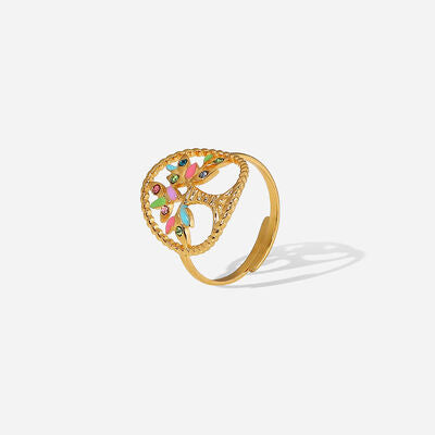 swvws Tree Shape Inlaid Zircon 18K Gold-Plated Ring