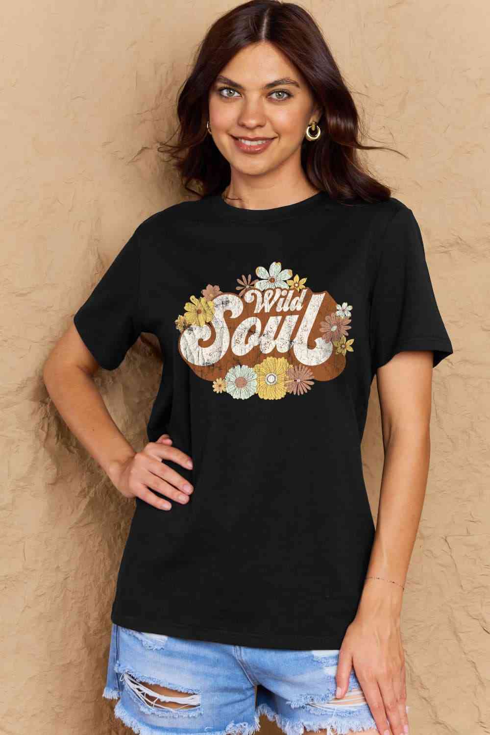 swvws Simply Love Full Size WILD SOUL Graphic Cotton T-Shirt