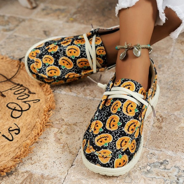 swvws - Black Casual Patchwork Printing Round Comfortable Shoes