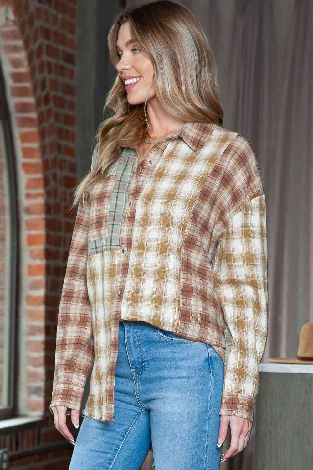 swvws Plaid Collared Neck Long Sleeve Shirt