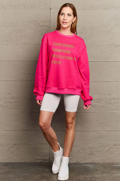 swvws Simply Love Full Size COUNTDOWNS CHAMPAGNE RESOLUTIONS & CHEER Round Neck Sweatshirt