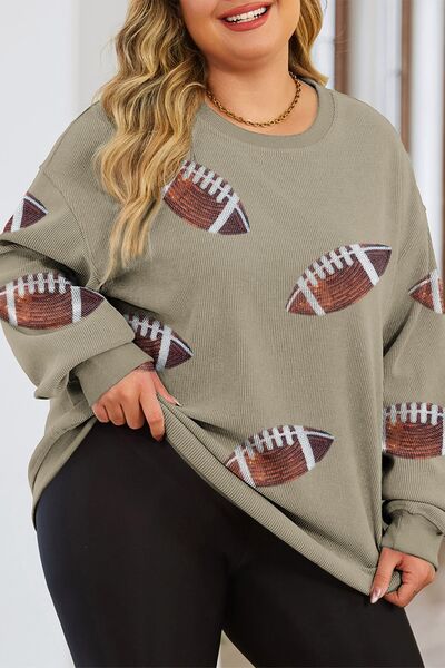 swvws Plus Size Sequin Football Dropped Shoulder Sweatshirt